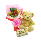 12 Red Roses Bouquet with 16 Ferrero Rocher Chocolates & Teddy Bear customer review image