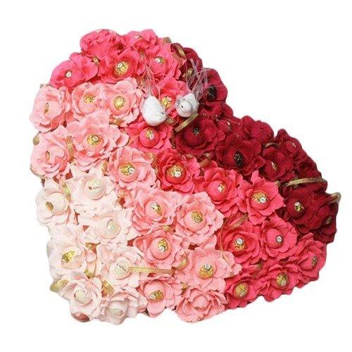Heart-shaped arrangement of pink and red artificial roses, perfect for romantic gift occasions