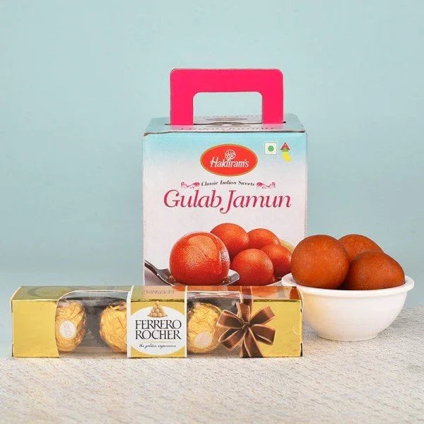 Haldiram Gulab Jamun with 4 Ferrero Rocher Chocolates Gift Pack