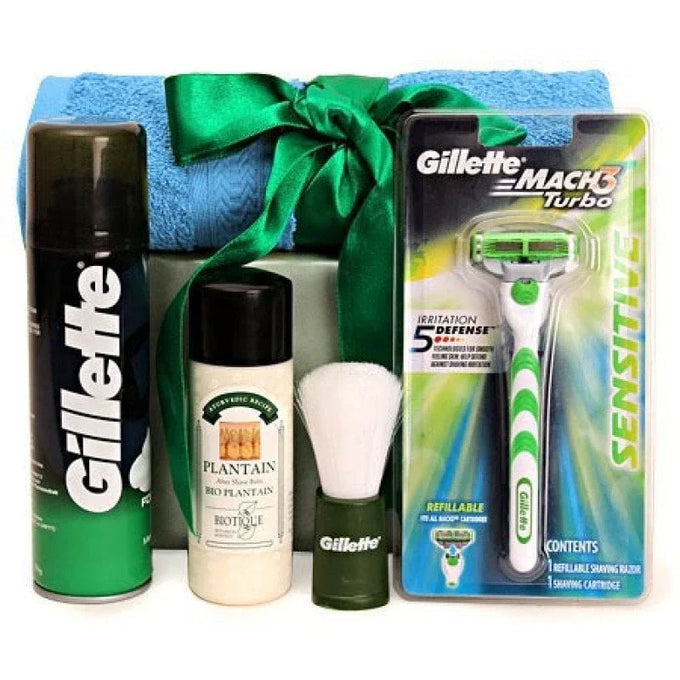 Gillette Mach3 Turbo Shaving Essentials Gift Hamper with Towel - Cosmetics for Men Gift for Men