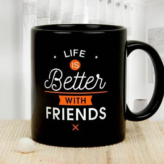 Printed Black Ceramic Friendship Quote Mug