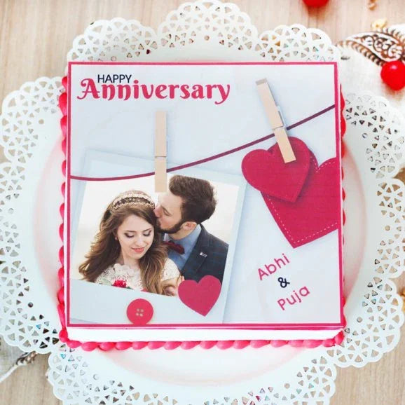 Personalized Photo Anniversary Heart Theme Cake - Anniversary Gift in Delhi