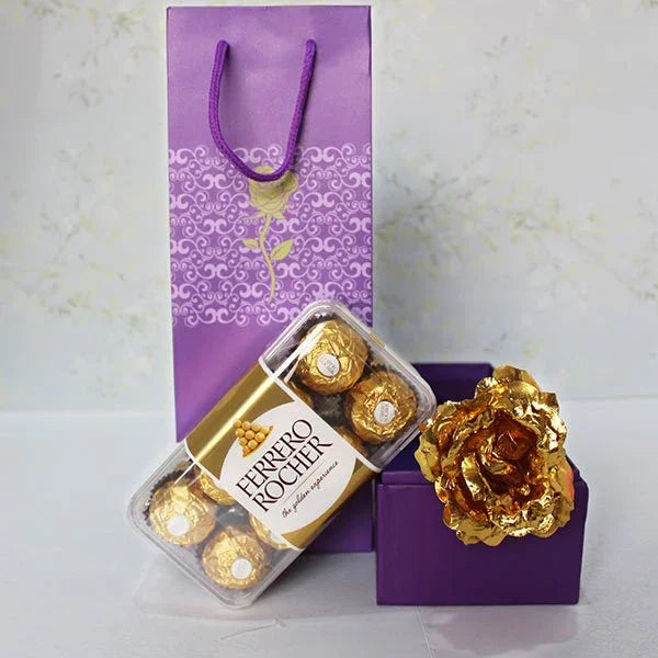 Ferrero Rocher Chocolate Box with Golden Rose Gift