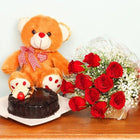 Red Roses Bouquet with Chocolate Cake & Teddy Bear Combo customer review image