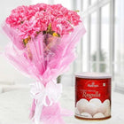 Pink Carnation Bouquet with 1 Kg Rasgullas Gift Combo customer review image