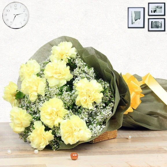 Yellow Carnation Bouquet with 15 Fresh Blooms