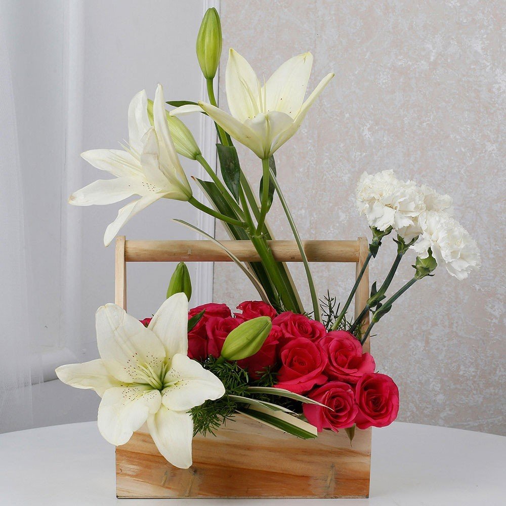 White And Pink Floral Wooden Arrangement