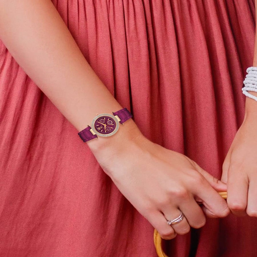 Steel Chain & Diamond Studded Dial Ladies Watch - Purple