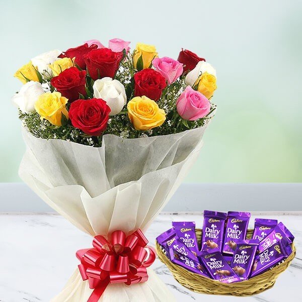 Dairy Milk Basket With Mix Roses