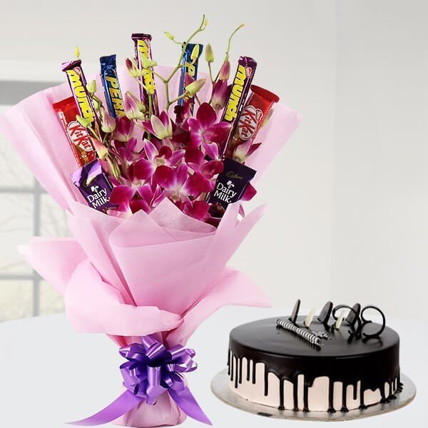 Chocolate Orchid Bouquet N Cake