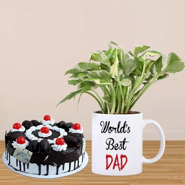 Pothos Plant In World's Best Dad Mug With Cake