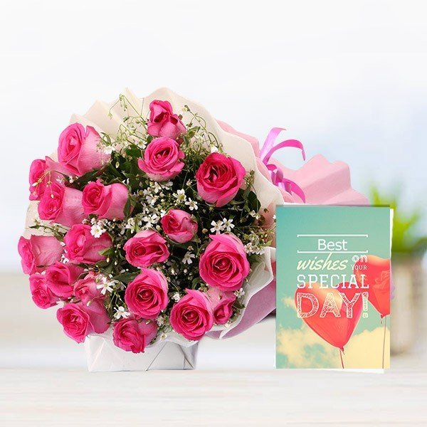 30 Pink Roses And A Greeting Card