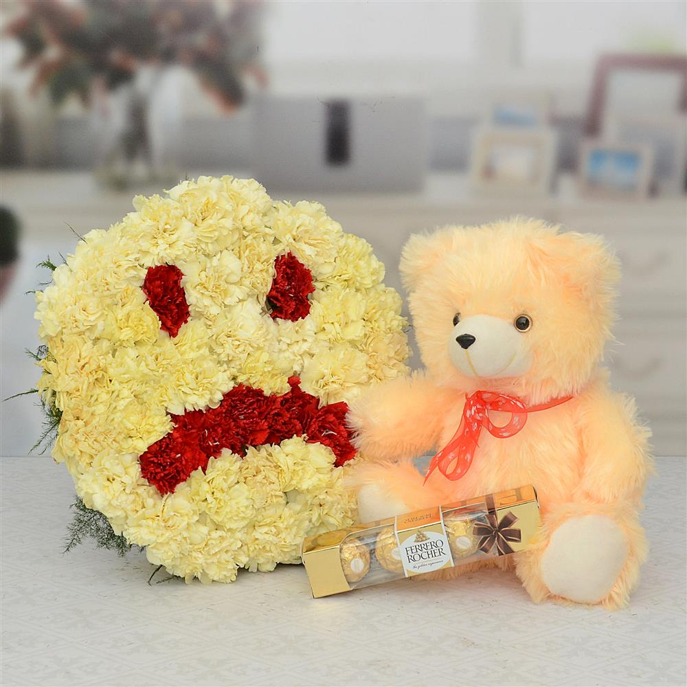 Sad Sorry Flower Arrangement With Teddy & Chocolate Hamper