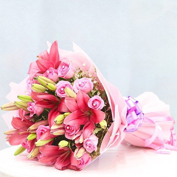 Pink Roses with Lilies