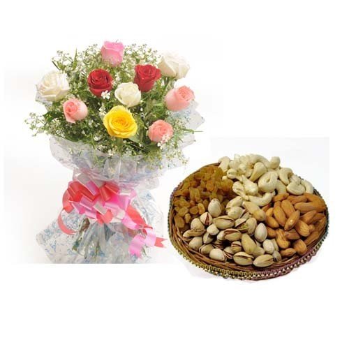 Bunch  Roses with Mixed Dry Fruits