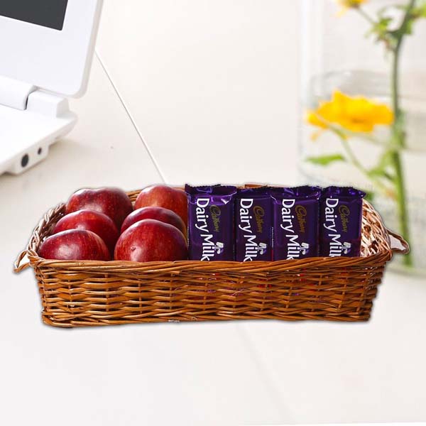 Apples And Dairy Milk In A Basket