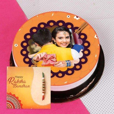 Rakhi with Cake Online Delivery - Butterscotch Rakhi Photo Cake