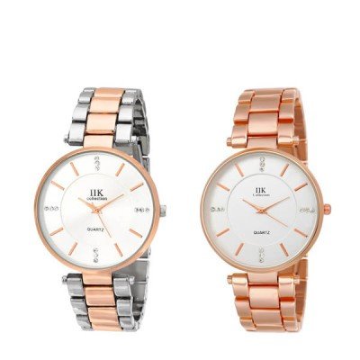Analogue Womens Watch White Dial Silver & Gold Colored Strap