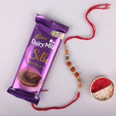 Rudraksha Rakhi With Cadbury Silk 60 Gms