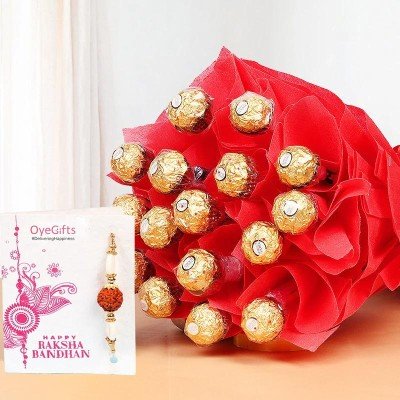 Rakhi with chocolates Online Delivery - Ferrero Bouquet