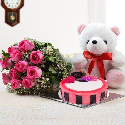 Amazing Roses and Teddy Bear Combo