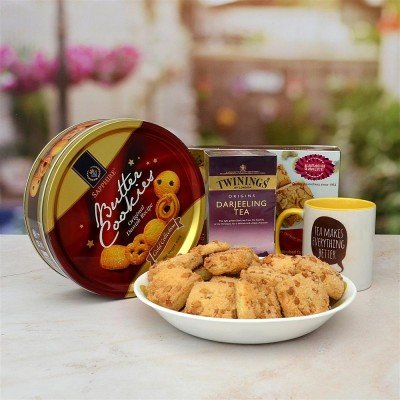 Karachi Cashew Biscuit, Butter Cookies, Tea with Mug