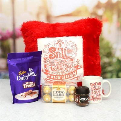 Fall In Love Pillow With Chocolates & Mug Hamper