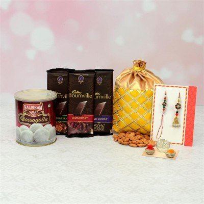 Bournville Chocolates With Haldiram Sweets and Almonds Rakhi Hamper