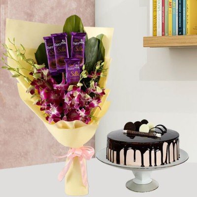 Dairy Milk & Orchids With Chocolate Cake Combo
