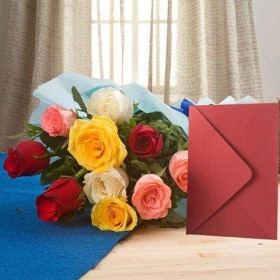 Online Gifts Delivery MIX ROSES N GREETING CARD