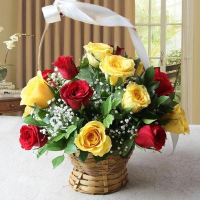 Red and Yellow Roses in a Basket