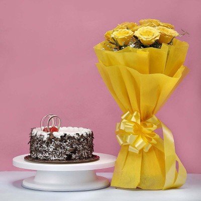 Black Forest Cake With Yellow Roses