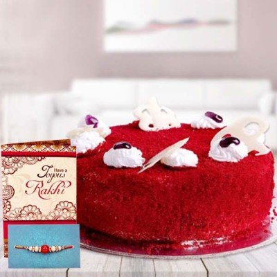 Rakhi with Cake Online Delivery - Rakhi Velvet Cake