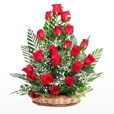 20 Red Roses In Basket